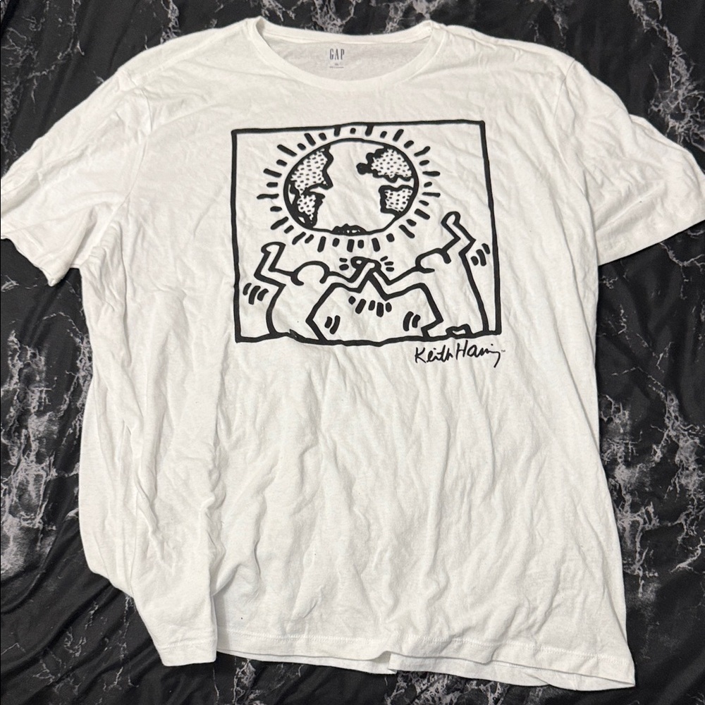GAP White Graphic Tee with Black Design